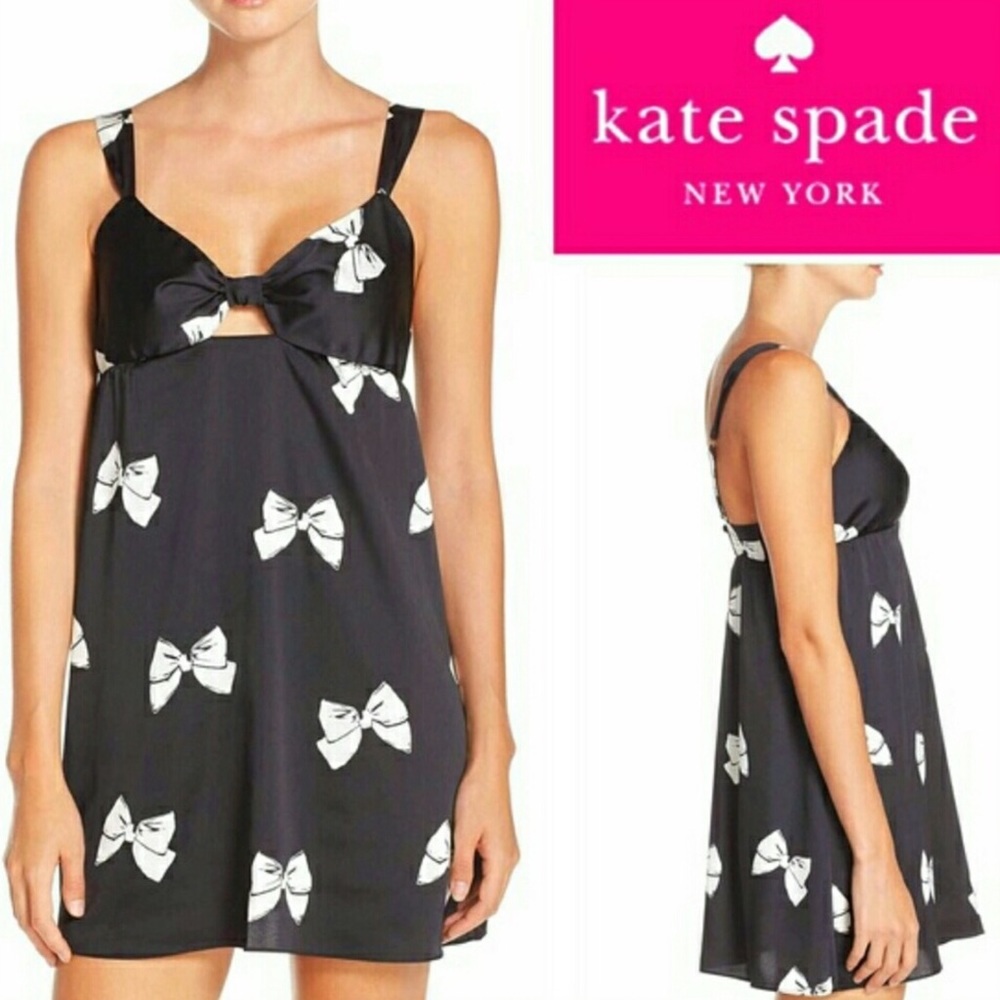 KATE SPADE Black Bow Satin Chemise